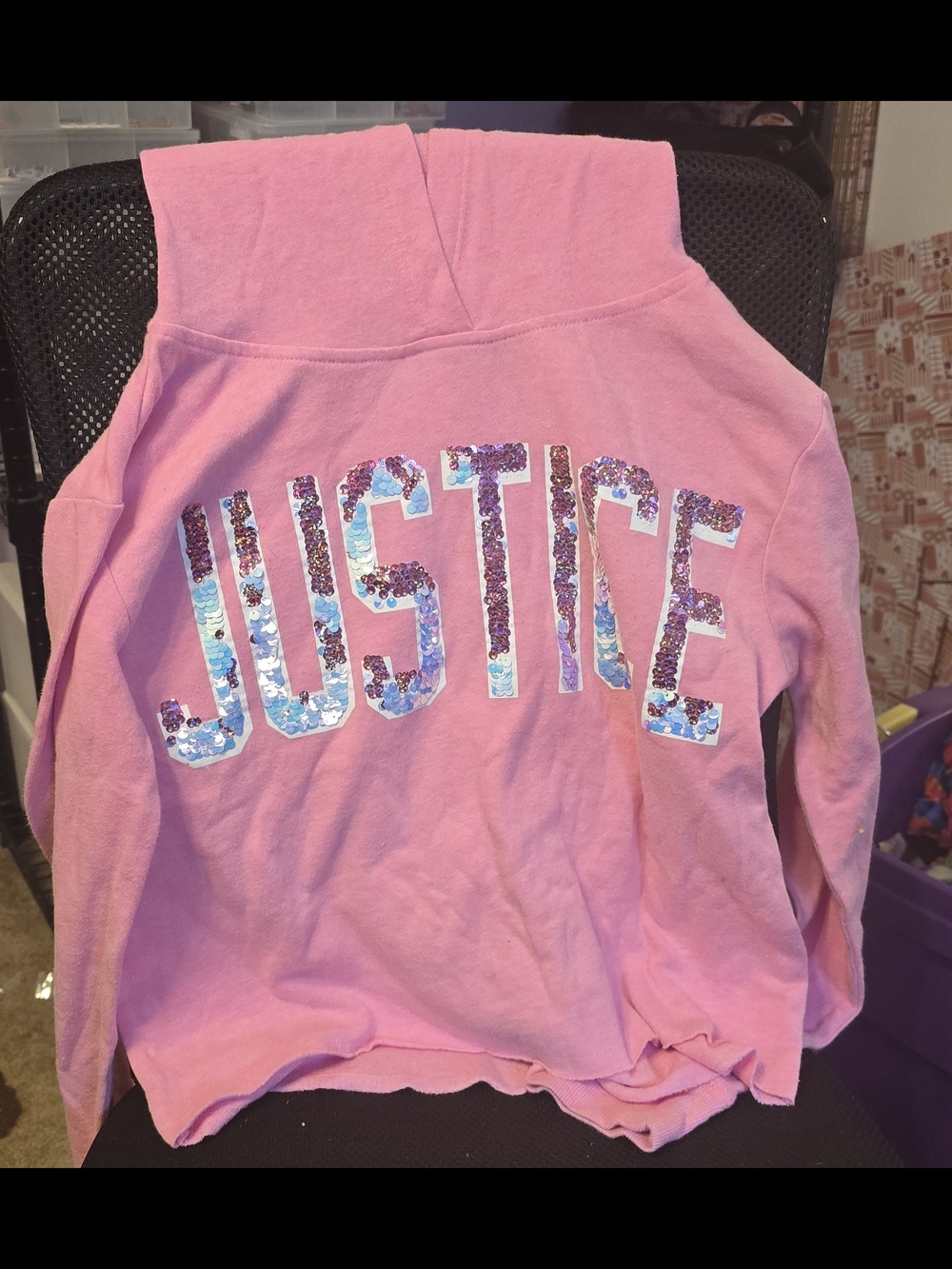 Justice Pink Sequin-Logo Hoodie